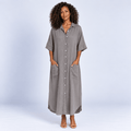 Midi Shirt Dress Women's Relaxed Fit Button Front Patch Pockets Side Split