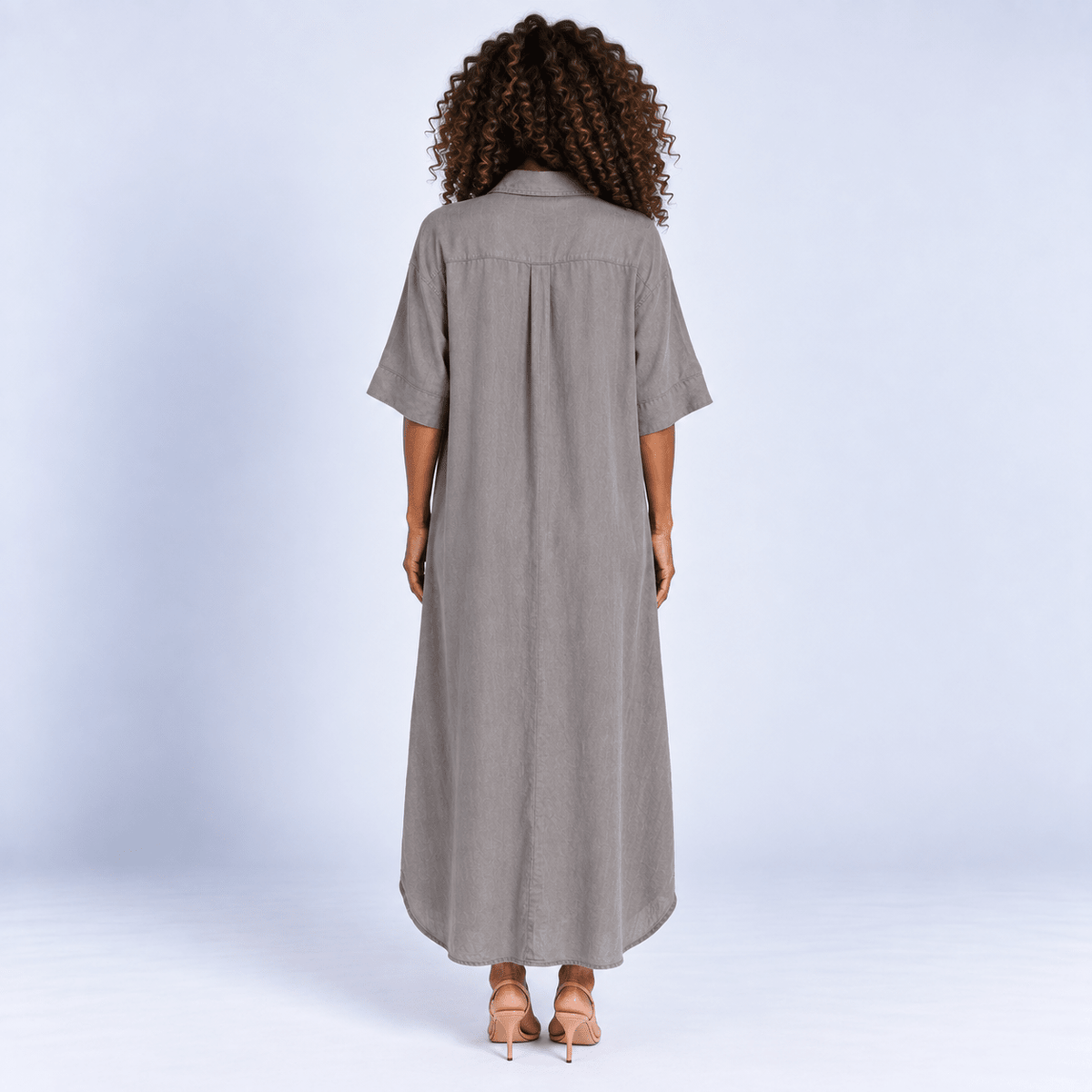 Midi Shirt Dress Women's Relaxed Fit Button Front Patch Pockets Side Split