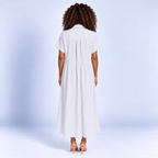 Vertical Striped Midi Shirt Dress Women's Relaxed Button Front Gathered Waist