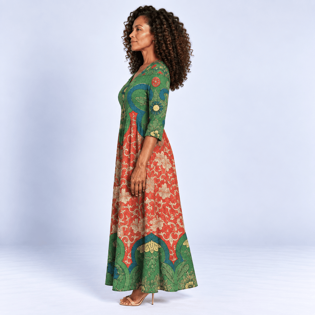 Vintage Floral Maxi Dress Women's Flowing Lightweight